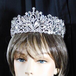 Wedding Silver Clear Rhinestone Crystal Large Tiara Crown Bridal Pageant